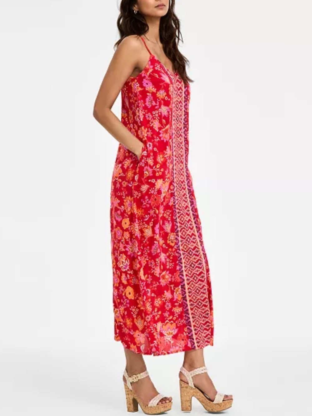 Liverpool Los Angeles Spaghetti Strap Woven Maxi Dress Red Orange Floral Sz M - Picture 9 of 12